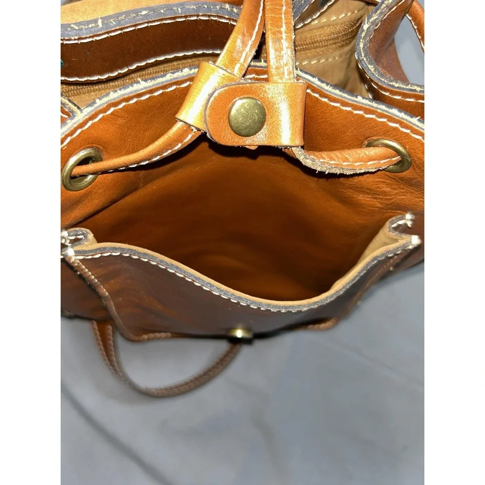 Patricia Nash Backpack Womens Small Brown Leather Drawstring Dust Bag Casual